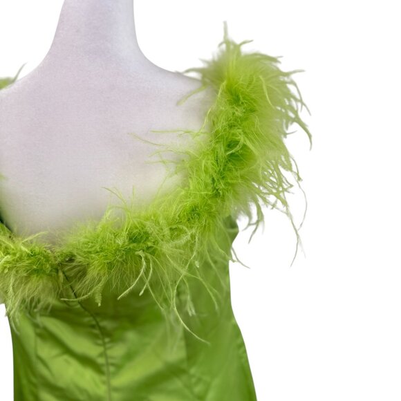Boohoo Occasion Lime Green Feather Trim Off the Shoulder Mini Dress - Picture 4 of 8